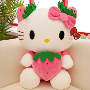 Sanrio Плюшевая игрушка Мультфильм Hello Kitty Hold Клубника Мультфильм Кукла Девочка Украшение Комнаты Спальный Плед Подушка Ребенок Подарок на День Рождения