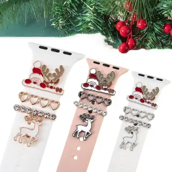 Santa Elk Рождественские часы Ремешок Орнамент Металлический декоративный инструмент Наручный ремень Подвески Модные декоративные ногти для Apple Watch Ремешок