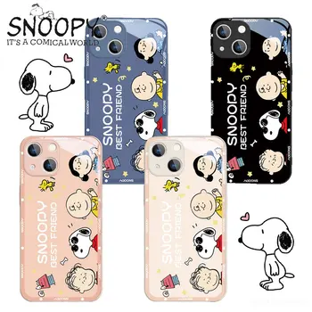 Snoopy Чехол для телефона для IPhone 14 13 12 11 XS X 8 7 Plus Pro Max ПК TPU Стеклянный чехол для телефона Мультфильм Аниме Милая маленькая собачка Защита
