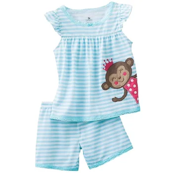 Stripe Monkey Baby Girls Одежда Набор Детская одежда Летняя футболка без рукавов Короткие брюки Одежда для девочек
