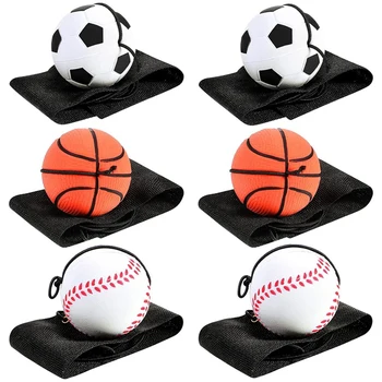 Top!-6 шт. Мяч для возврата запястья Спортивный мяч на запястье включает баскетбол, бейсбол и футбол на веревочке Резиновый мяч с отскоком