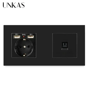 UNKAS 3 цвета Стандартная электрическая розетка ЕС с 2 USB + 1 Gang RJ45 Интернет-разъем CAT5E Розетка 172 * 86 мм