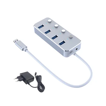 USB 3.0 Адаптер питания 4 порта Концентратор разветвителя из алюминиевого сплава USB Hub 3.0 USB Multi Extender Switch 1,2 м Кабельный концентратор ЕС Вилка B