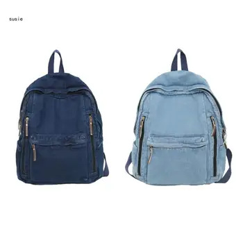 X7YA Винтажная джинсовая сумка через плечо Рюкзак Модная повседневная школьная сумка Легкие книжные сумки для школы, путешествий и повседневного использования