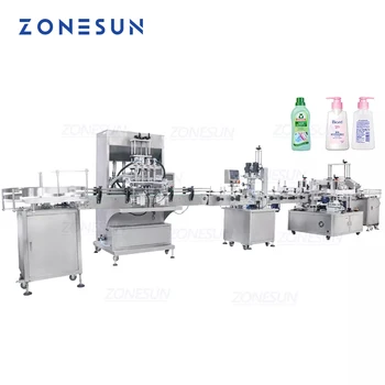 ZONESUN Изготовленная на заказ машина для розлива, укупорки и упаковки Квадратная бутылка Серворацион Автоматическая производственная линия с 4 головками