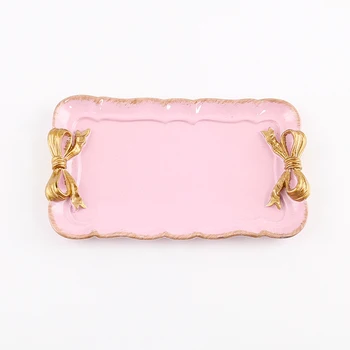 Акция! Европейский Стиль Розовый Лук Торт Хранение Лотки Макияж Органайзер Десертная Тарелка Квадратный Декор Поднос Кухонные Подносы Для Хранения