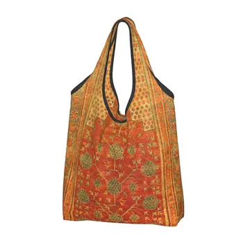 Антикварный китайский шелковый коврик для покупок сумка для покупок женщины портативные продукты большой емкости богемный цветочный персидский стиль шоппер большие сумки