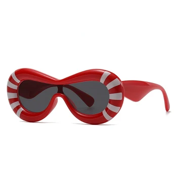 Большие надувные овальные солнцезащитные очки для женщин и мужчин Модные конфеты цвета Толстая оправа Y2K Очки Забавные эстетические цельные оттенки