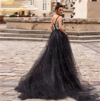 Винтажные и очаровательные 3D цветочные кружевные черные выпускные платья Вечернее платье с глубоким V-образным вырезом и открытой спиной Свадебные платья 2024 Vestidos Para Mujers