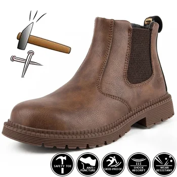 Водонепроницаемые рабочие и защитные ботинки Мужские кожаные ботинки Несокрушимая мужская рабочая обувь Мужские зимние сапоги Защитная обувь Мужская обувь со стальным носком