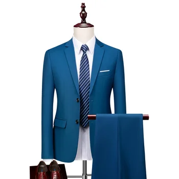 Высокое качество 6XL (блейзер + брюки) Мужской итальянский стиль Элегантная мода Простая деловая повседневная Джентльмен Slim Fit Two Piece
