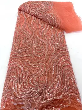 Высокое качество ZH-13061811 Вышивка Французская кружевная ткань Африканские пайетки Бисер Тюль Кружевная ткань для шитья