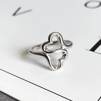 Геометрическое кольцо любви серебристого цвета для женщин Простые сладкие полые двойные ювелирные изделия в форме сердца