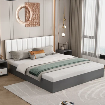 Двуспальная кровать из массива дерева, главная спальня 1,8 м, современная минималистичная мягкая сумка, эконом 1,5 для сдачи в аренду