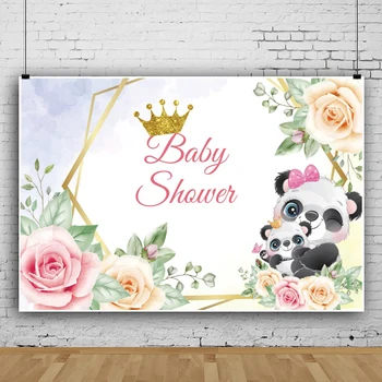 День рождения Baby Shower Фоны Для Фото Панда Новорожденный Золотая Корона Цветы Фотозона Баннер Фото Фон Для Фотостудии