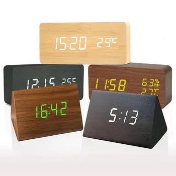 Деревянный настольный будильник Creative Clock Температура дисплея Creative Clock,Светодиодные многофункциональные часы