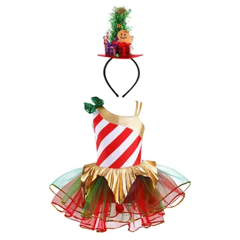Дети Девочки Балет Танцевальная одежда Фигурное катание Танцевальное платье с повязкой на голову Обруч для волос Рождество Рождество Мисс Санта-Клаус Косплей Костюм