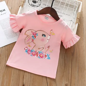 Детская футболка с мультяшным принтом Корейская детская одежда Лето Новое поступление Девочки Хлопковая футболка с коротким рукавом