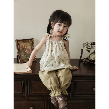 Детские брюки с цветочным принтом Тонкие тонкие 2023 летние брюки для девочек корейские милые топовые брюки