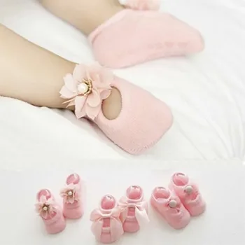 Детские кружевные напольные носки Лето Корейские тонкие хлопковые полые носки для лодок Младенец Ребенок Baby Flower Bow Двойные кружевные нескользящие носки