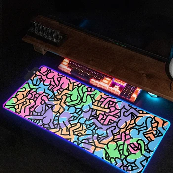  Дешевый ПК Геймер Кабинет Keith Haring Xxl Коврик для мыши RGB Подсветка Светодиодный коврик для мыши Игровые настольные аксессуары Подсветка Big Mousepepad
