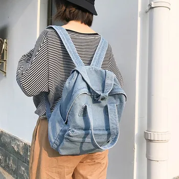Джинсовый школьный рюкзак для женщин Дорожная сумка Рюкзаки в стиле преппи для девочек-подростков сумка для ноутбука Daypack синий bolsas Mochila синий