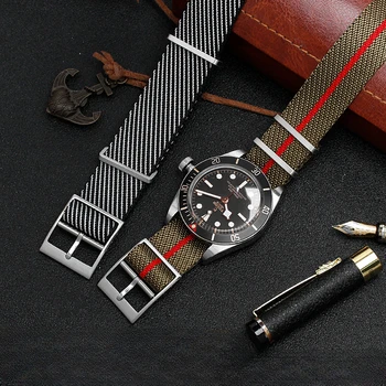 Для Tudor Biwan Qicheng Маленький красный цветок Маленький черный щит Бронзовая серия Игольчатая пряжка Мужские нейлоновые часы ремешок 22 мм 20