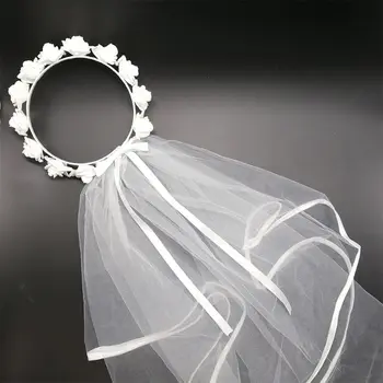 Женщины Свадебная фата Белый Цветок Венок Волосы Гирлянда Свадебная повязка на голову Корона Регулируемая лента на шнуровке Аксессуар для девичника