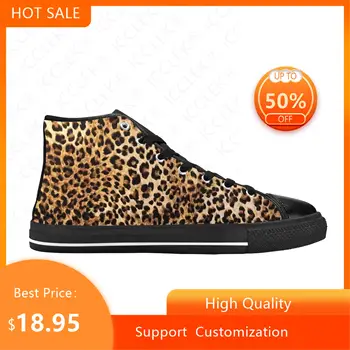 Животное Пантера Леопардовый Принт Кожа Узор Мода Повседневная Ткань Обувь Высокий Топ Удобный Дышащий 3D Печать Мужчины Женщины Кроссовки