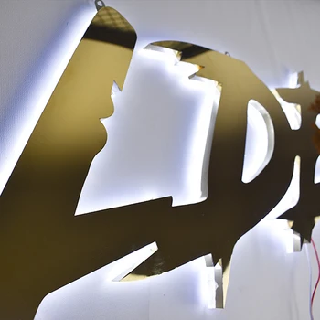  изготовленный на заказ 3D светодиодный знак зеркало с задней подсветкой нержавеющая красть буквы логотип снаружи оптом
