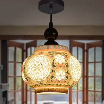 Китайская керамическая люстра красочная рисовая узор украшенная фарфоровая керамическая потолочная лампа для гостиной с одной головкой