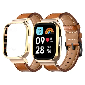 Кожаный браслет для Xiaomi Redmi Watch 3 Активный смарт-браслет Металлический чехол протектор для Redmi Watch 3/2 Lite / Mi Watch Lite Ремешок