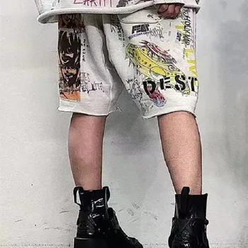 Комикс мультяшное граффити ручная роспись винтажные брюки из пяти частей, мужские свободные повседневные шорты, пляжные брюки, лето