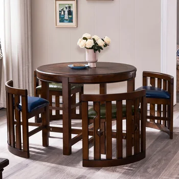  комплект Бытовая маленькая квартира Многофункциональный круглый стол из массива дерева Один стол Четыре стула Чайный стол Балконный стол