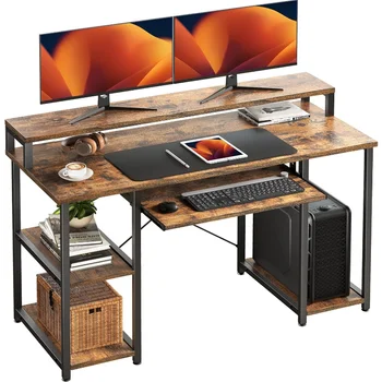 Компьютерный стол NOBLEWELL с полками для хранения, 47-дюймовый стол для домашнего офиса с подставкой для монитора, письменный стол с