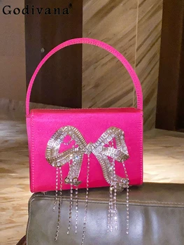 Корейская мода Элегантные женские маленькие квадратные сумки для вечеринок Шелковая сладкая милая луковица бриллианты металлические декоративные сумки-мессенджеры для женщин