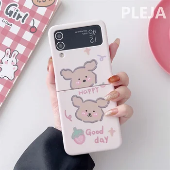 корейский милый чехол для телефона из кожи кролика для Samsung Galaxy Z Flip 4 3 Z Flip3 Flip4 zflip3 zflip4 5g Обложка Мультяшные жесткие чехлы Funda