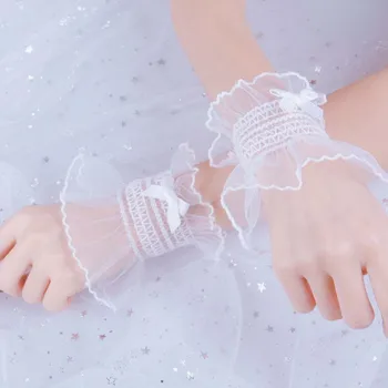 корейский прозрачный для женщин косплей девушка тонкая рука запястья манжеты кружева рукава для рук лолита бант