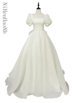 Корейский стиль Квадратный вырез А-образный силуэт пышные рукава на шнуровке свадебное платье