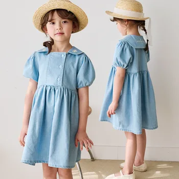 корейский стиль летнее платье для девочек дети девочки синее джинсовое платье детская вечеринка принцесса платья детская одежда