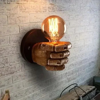 Креативный ретро настенное освещение украшение кулак лампа светильники античная бронзовая смола металлический настенный бра для лофт бар кафе светодиодная лампа