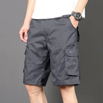 летние новые повседневные шорты с несколькими карманами мужские свободные прямые брюки-карго винтажные выстиранные хлопковые шорты