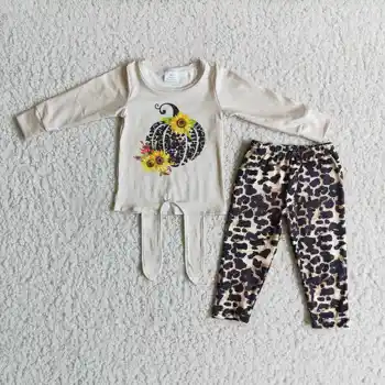 Лидер продаж RTS Baby Sunflower 2PCS Причудливая одежда Дети Леопард Малыш Наряды Девочки Падение Pumkin Одежда