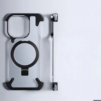 Магнитная металлическая подставка без оправы матовый чехол для телефона для iPhone 14 13 15 Pro Max Plus Защита объектива из алюминиевого сплава Матовая задняя крышка