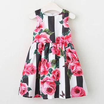 Меноэа Детское платье Европейский и американский стиль для девочек без рукавов полосатый цветок принцесса платье дизайн платье для девочек