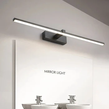 Минималистичные светодиодные зеркальные светильники Настенные светильники Ванная комната Водонепроницаемый белый черный светодиодный плоский светильник Современный внутренний настенный светильник Освещение ванной комнаты