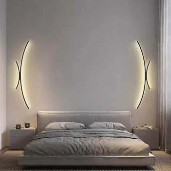 Минималистичный длинный светодиодный настенный светильник для спальни, прикроватной кровати, гостиной, бара, решетки, дивана, лобби, телевизора, фонового освещения, украшения