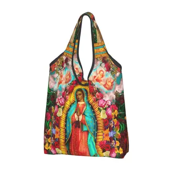 Многоразовая продуктовая сумка Девы Марии Складная машинная стирка Сумки для покупок Богоматери Гваделупской Большая эко сумка для хранения Легкий