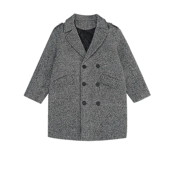Модное длинное шерстяное пальто для мальчиков Детское зимнее хлопковое пальто 5-16Y