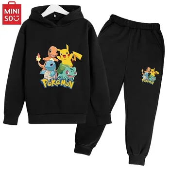 Модные толстовки с капюшоном Pokémon Printing Long Sleeve Sweatshirt Для мальчиков Pikachu Cool Одежда с капюшоном Мультяшный костюм Топы 2024 Новый костюм